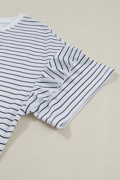 White Striped Round Neck Short Sleeve Mini Dress Casual &amp; Playful Everyday Look Dress