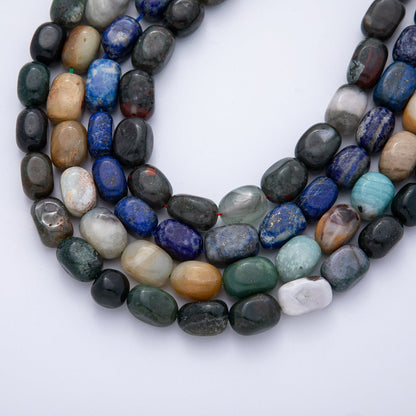 13mm Bloodstone, Moss Agate, Amazonite, Lapis Lazuli Pebble Nugget Natural Gemstone Strand Finding | WA-3926 ~ WA-3929