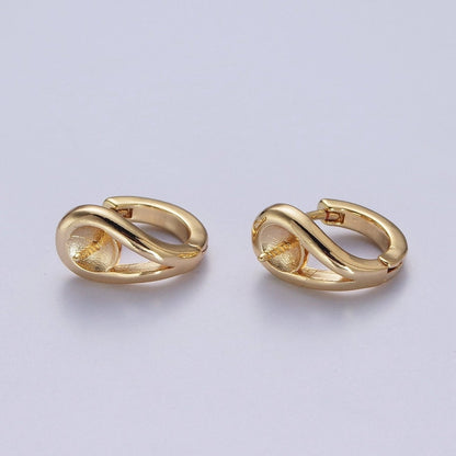 13mm Gold Huggie Hoops Earring with Half Drilled Pearl Bead Earring Making Findings  L-874