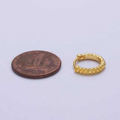13mm Gold Textured Dotted Dainty Huggie Earrings | AB032