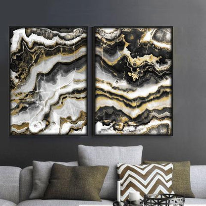 Canvas Wall Art, Abstract Black &amp; Gold Marble Pictures