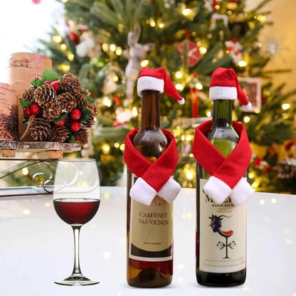 2 Piece Christmas Wine Bottle Santa Hat &amp; Scarf Decorative Covers