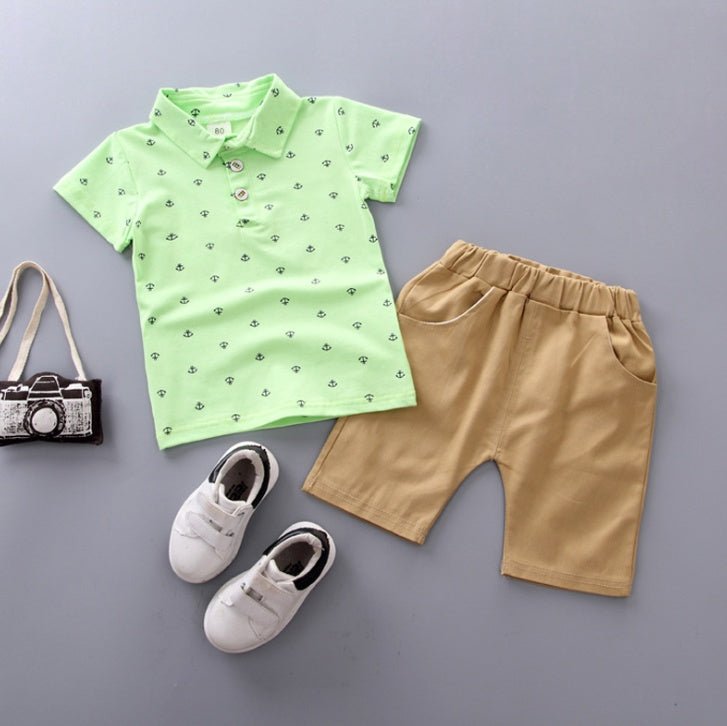 Anchor printed boy boy suit Korean short sleeve spring summer children&