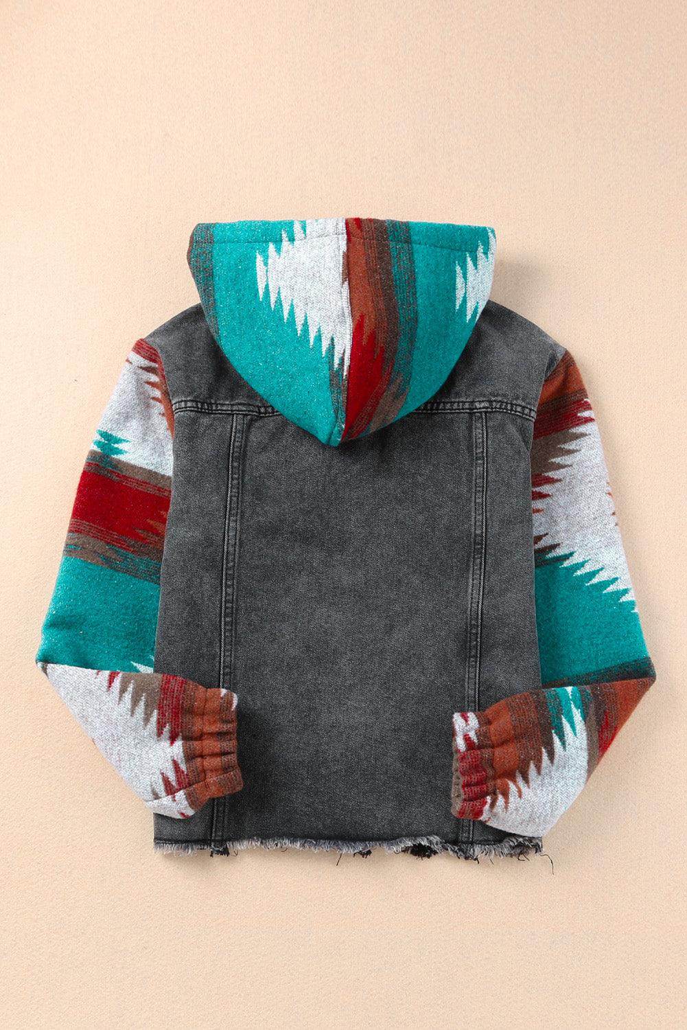 Drawstring Hooded Pocketed Denim Jacket for Women