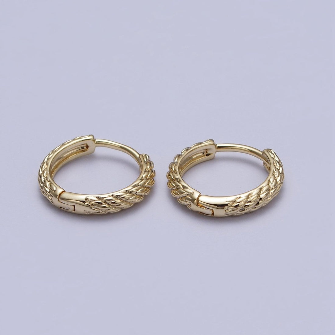 14.5mm Gold Twisted Rope Thin Cartilage Huggie Hoop Earrings | AD-188