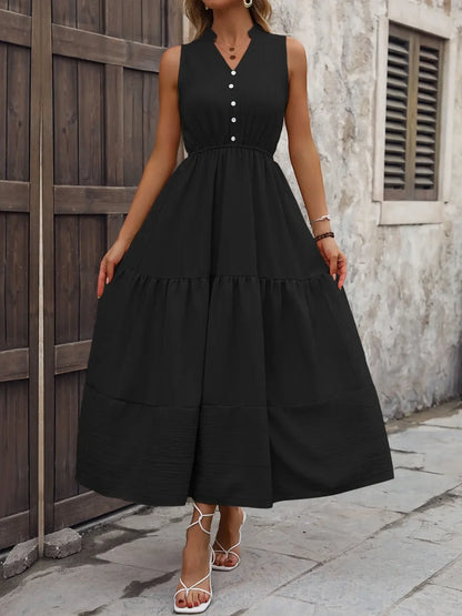 Notched Sleeveless Maxi Tank Dress