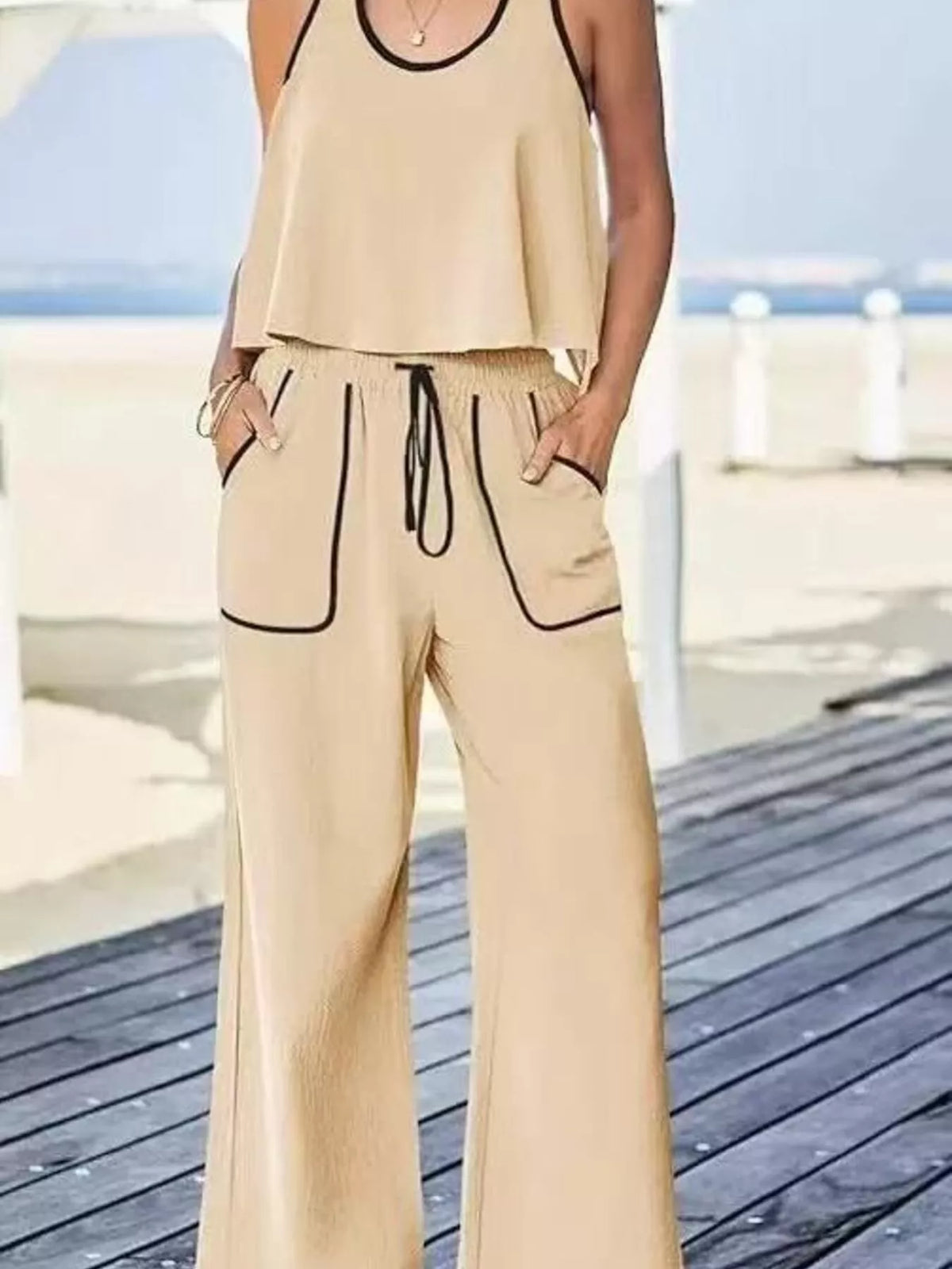 Contrast Trim Tank and Pants Set