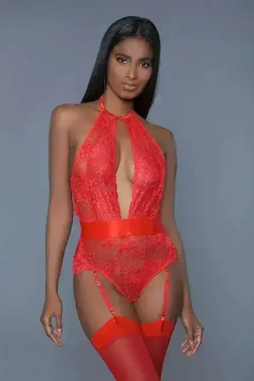 Ophelia Satin Bodysuit – Detachable Suspenders &amp; Plunge Neckline