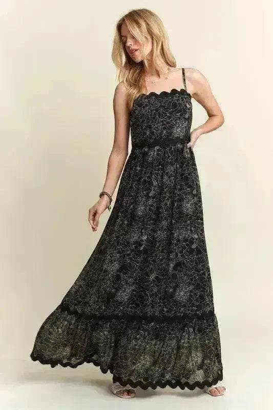Floral Maxi Cami Dress – Adjustable Straps &amp; Flowy Silhouette