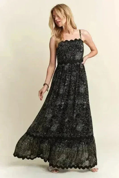 Floral Maxi Cami Dress – Adjustable Straps &amp; Flowy Silhouette