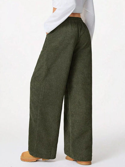 Wide Leg Corduroy Drawstring Pants
