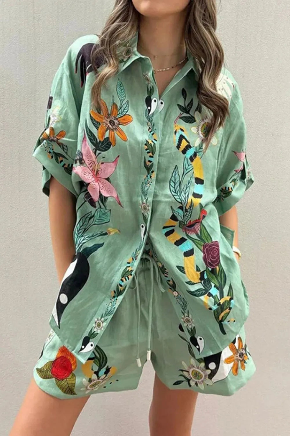 Tropical Paradise Floral Print Shirt and Shorts Set
