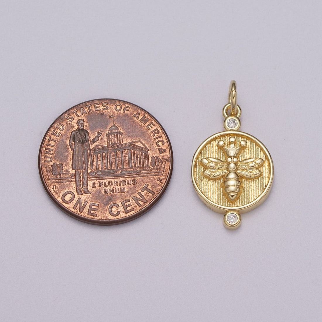 14k Dainty Gold Filled Embossment Bee On Round Coin Charms, Dainty Charms, Gold Bee Pendant, Round Necklace Charms, M-900-M-901