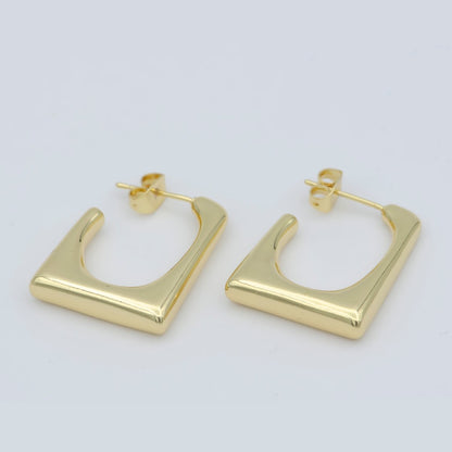 14K GF Dainty Squared Hoops Chunky Gold Hoops,Light Everyday Wear Hoop Earrings,Bold Zoom Hoop Earring Unique Shape Earring P-259