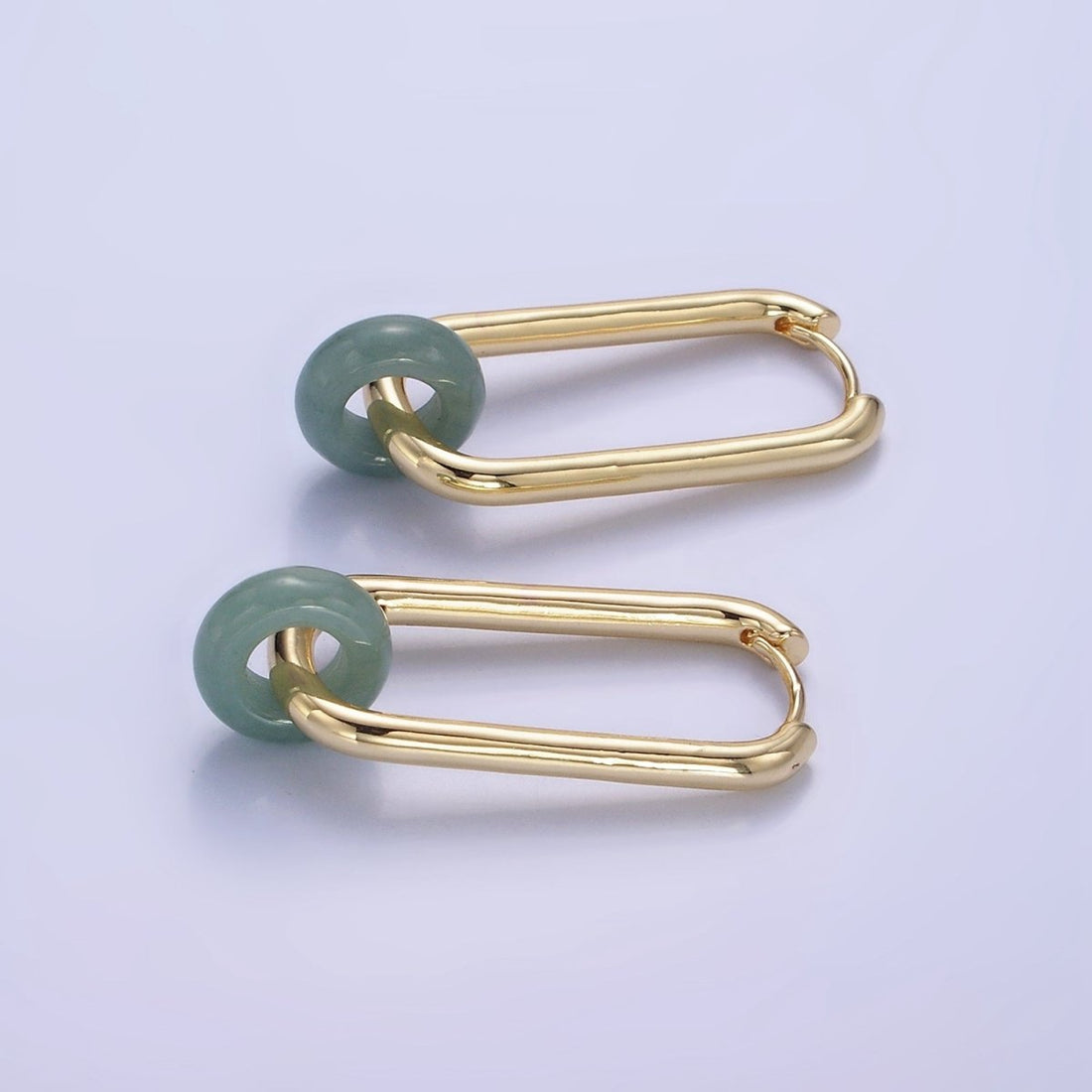 14K God Filled 35mm Jade Donut Drop Oblong Hoop Earrings | AE514