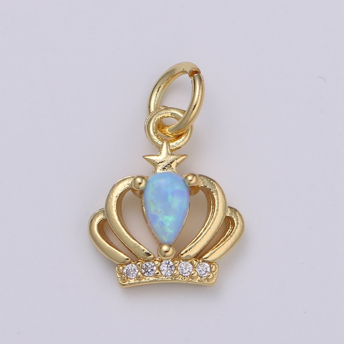 14K Gold Crown Opal CZ Pendant Charm, Micro Pave Charm, White, Blue, Pink Tiara E-029 - E-031