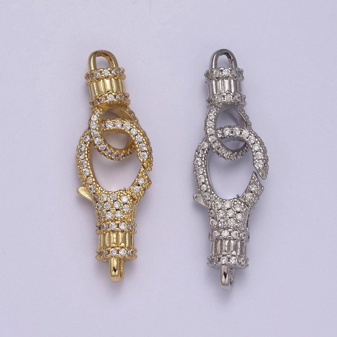 14K Gold CZ Lobster Clasp, CZ Clear Micro Pave Lobster Claw Clasp, Cubic Zirconia Clasp Enhancer K-756 K-757