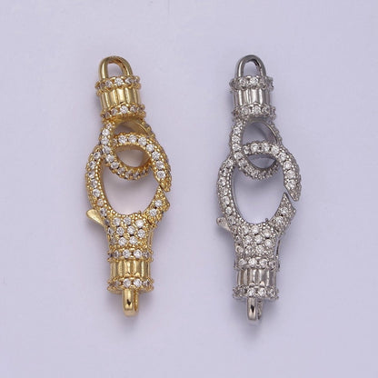14K Gold CZ Lobster Clasp, CZ Clear Micro Pave Lobster Claw Clasp, Cubic Zirconia Clasp Enhancer K-756 K-757