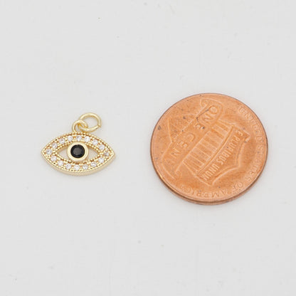 14k Gold Evil Eye, Micro Pave Evil Eye Charm, Black Cubic Charms, CZ Gold Evil Eye Charm, Dainty Minimalist Jewelry Supply E-159
