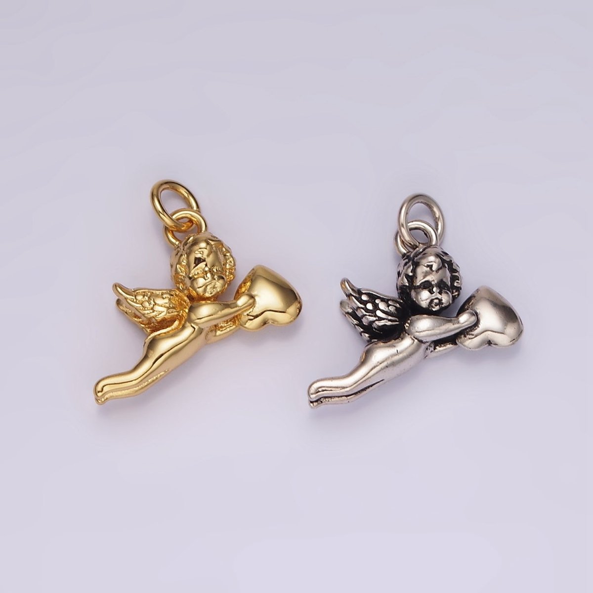14K Gold Filed Cherub Baby Angel Heart Puffed Mini Charm in Gold &amp; Silver | AG592