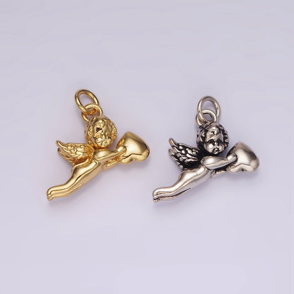 14K Gold Filed Cherub Baby Angel Heart Puffed Mini Charm in Gold &amp; Silver | AG592