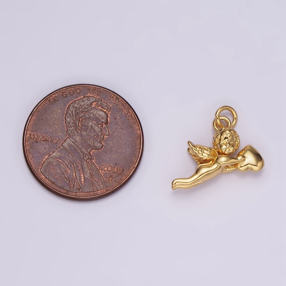 14K Gold Filed Cherub Baby Angel Heart Puffed Mini Charm in Gold &amp; Silver | AG592