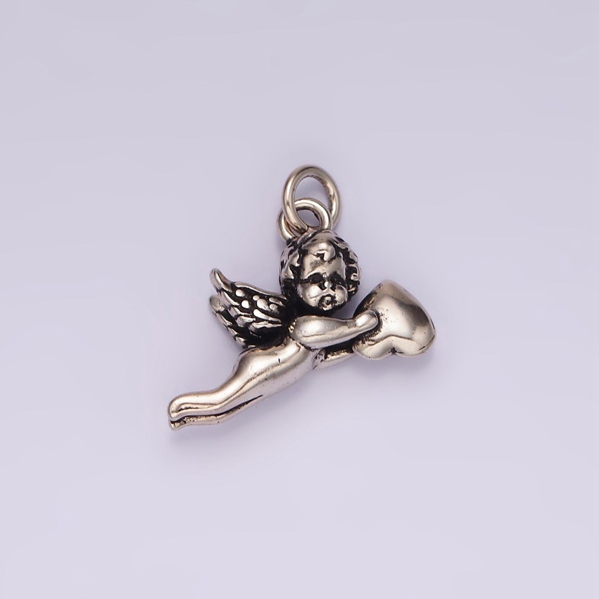 14K Gold Filed Cherub Baby Angel Heart Puffed Mini Charm in Gold &amp; Silver | AG592
