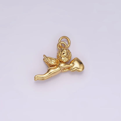 14K Gold Filed Cherub Baby Angel Heart Puffed Mini Charm in Gold &amp; Silver | AG592