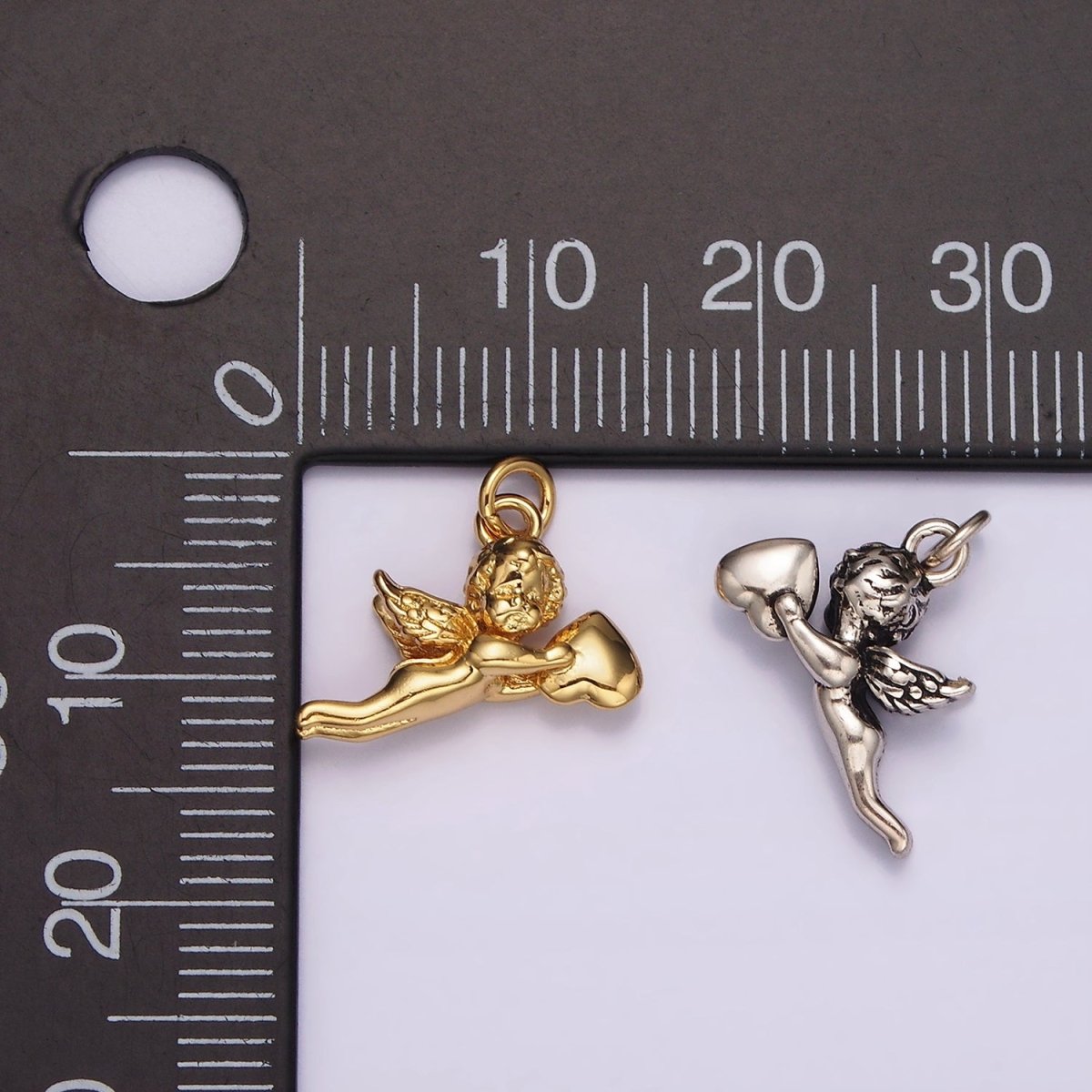 14K Gold Filed Cherub Baby Angel Heart Puffed Mini Charm in Gold &amp; Silver | AG592