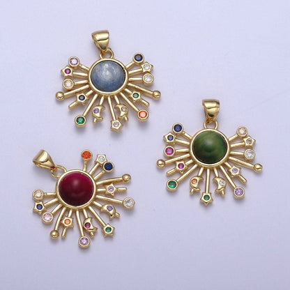 14k Gold Fill Sun Charm Color Cz Sunburst pendant sunbeam charm sunshine solar boho bohemian jewelry H-111 - H-113