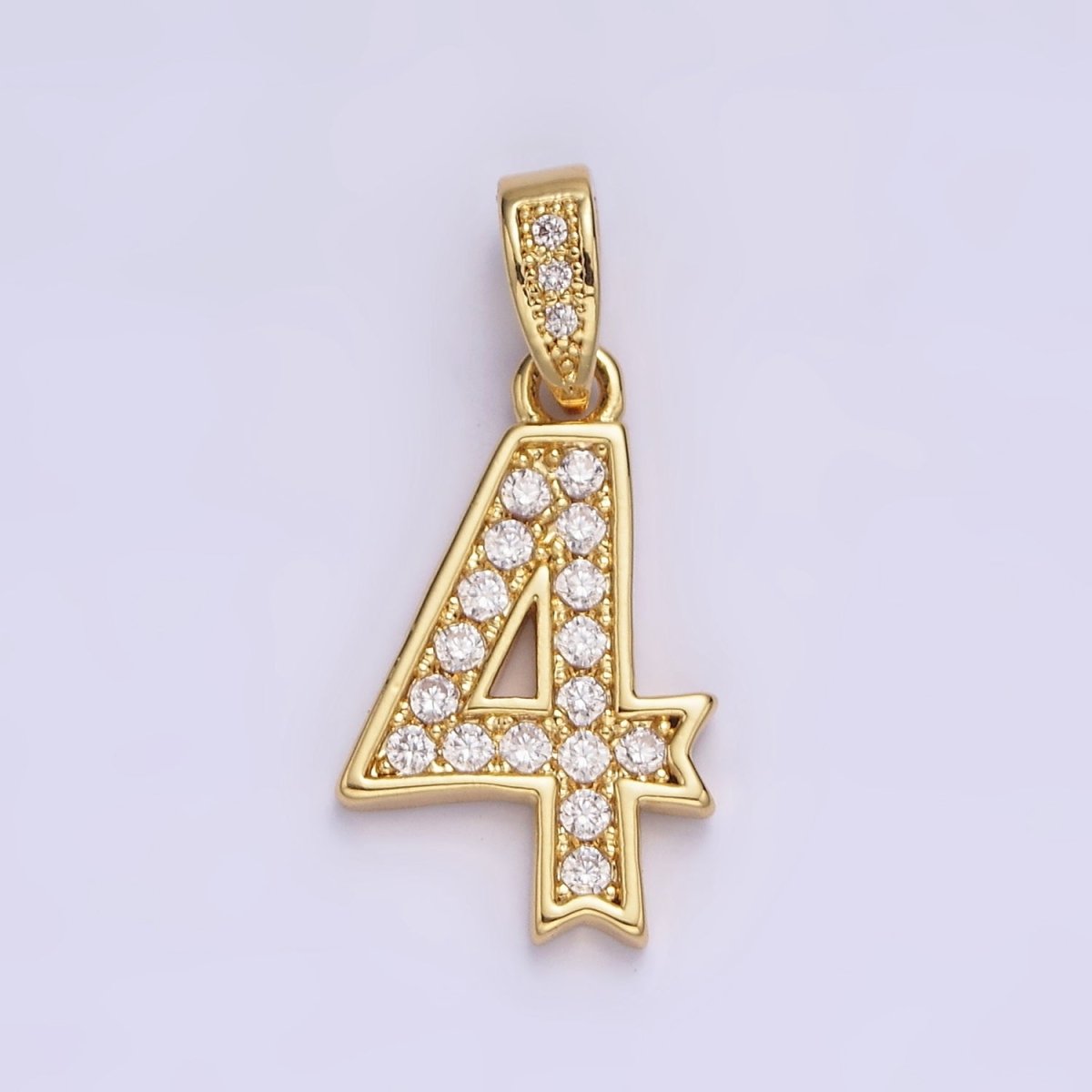 14K Gold Filled 0-9 Edged Number Clear Micro Paved CZ Pendant | N1223 - N1232