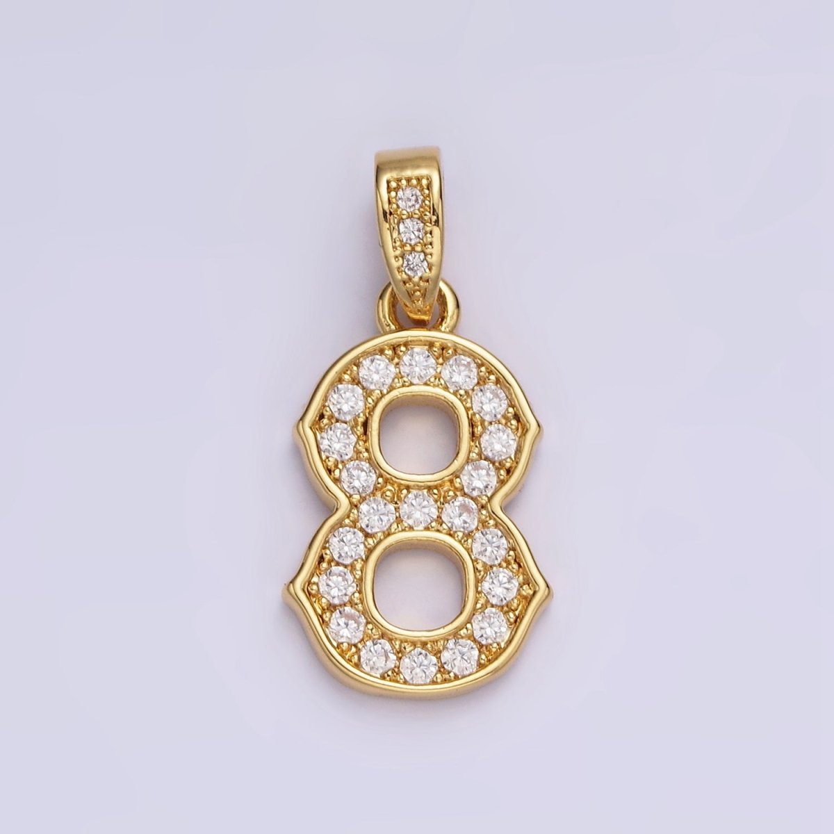 14K Gold Filled 0-9 Edged Number Clear Micro Paved CZ Pendant | N1223 - N1232