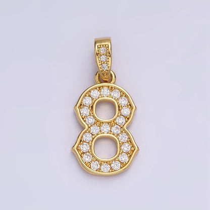 14K Gold Filled 0-9 Edged Number Clear Micro Paved CZ Pendant | N1223 - N1232