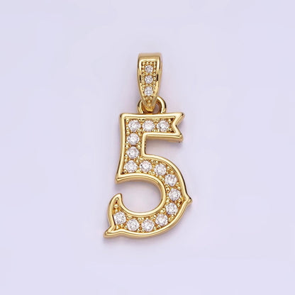 14K Gold Filled 0-9 Edged Number Clear Micro Paved CZ Pendant | N1223 - N1232