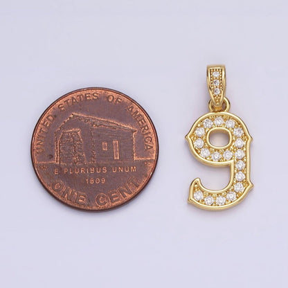 14K Gold Filled 0-9 Edged Number Clear Micro Paved CZ Pendant | N1223 - N1232