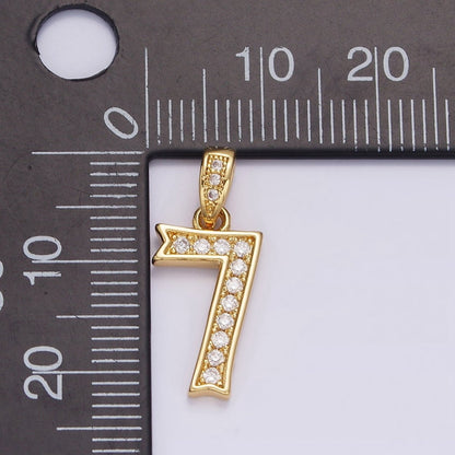 14K Gold Filled 0-9 Edged Number Clear Micro Paved CZ Pendant | N1223 - N1232