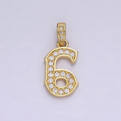 14K Gold Filled 0-9 Edged Number Clear Micro Paved CZ Pendant | N1223 - N1232