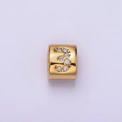 14K Gold Filled 0-9 Number Clear Micro Paved CZ Slider Bead Spacer | B-807~B-811