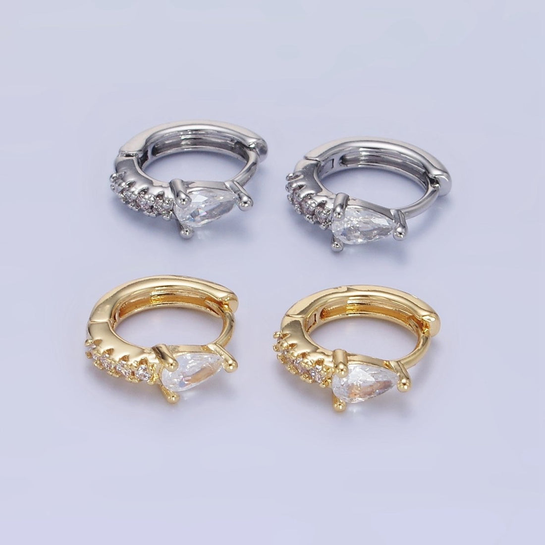 14K Gold Filled 10.5mm Teardrop Micro Paved CZ Cartilage Huggie Earrings in Gold &amp; Silver | P476 P477