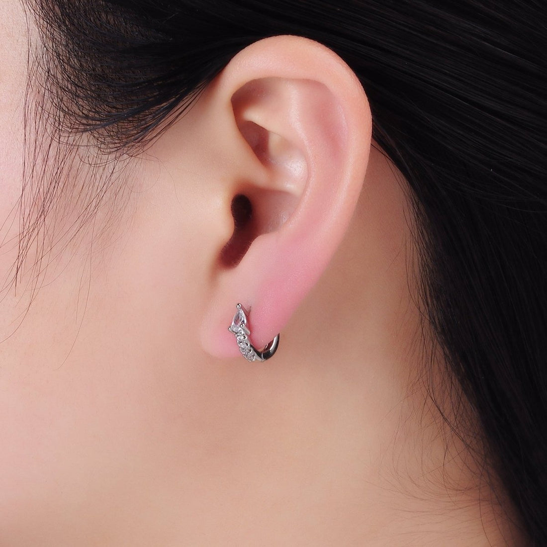 14K Gold Filled 10.5mm Teardrop Micro Paved CZ Cartilage Huggie Earrings in Gold &amp; Silver | P476 P477