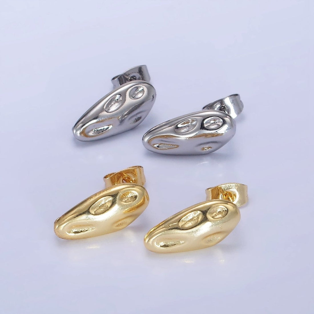 14K Gold Filled 10m Hammered Oval Stud Earrings Findings in Gold &amp; Silver | Z740 Z741