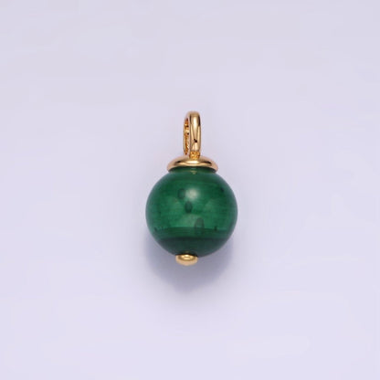 14K Gold Filled 10mm, 12.5mm Malachite Round Sphere Ball Drop Pendant | AG410 AG411