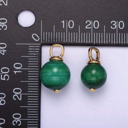 14K Gold Filled 10mm, 12.5mm Malachite Round Sphere Ball Drop Pendant | AG410 AG411