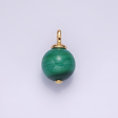 14K Gold Filled 10mm, 12.5mm Malachite Round Sphere Ball Drop Pendant | AG410 AG411