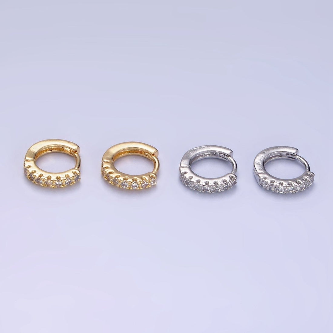 14K Gold Filled 10mm Clear Micro Paved CZ Cartilage Huggie Earrings in Gold &amp; Silver | AE908
