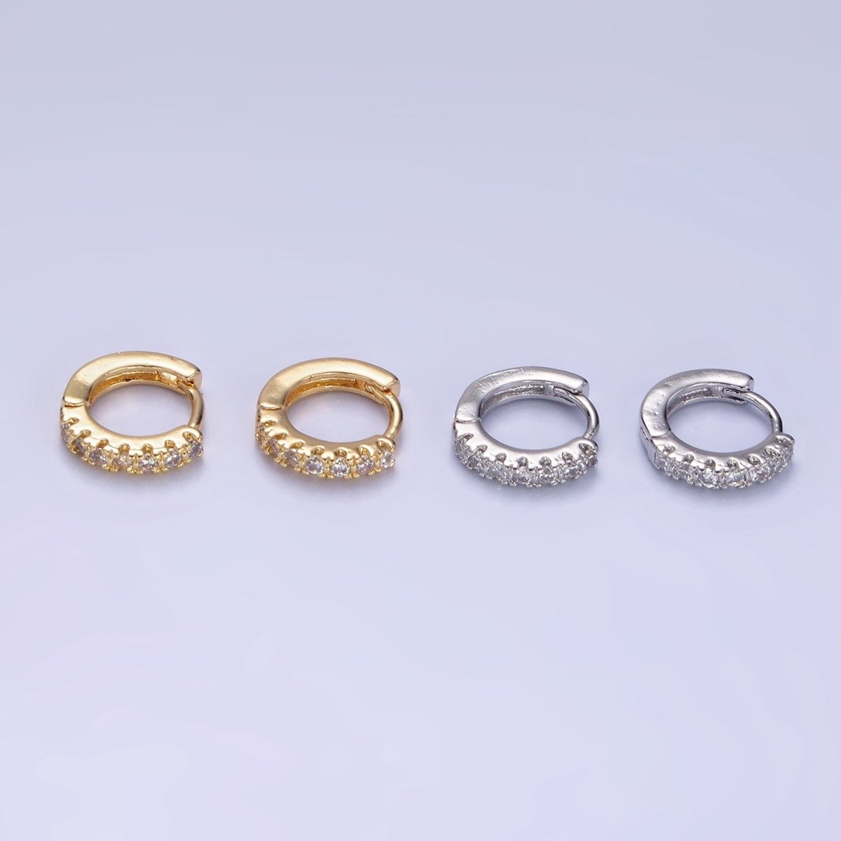 14K Gold Filled 10mm Clear Micro Paved CZ Cartilage Huggie Earrings in Gold &amp; Silver | AE908