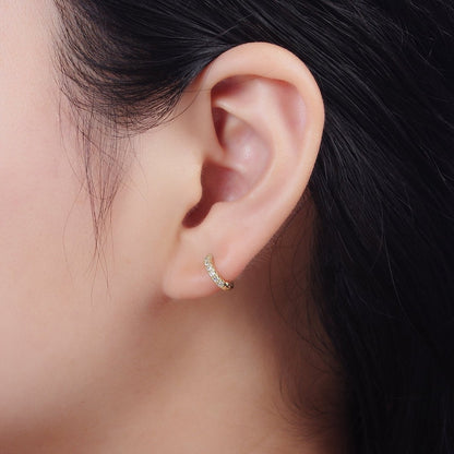 14K Gold Filled 10mm Clear Micro Paved CZ Cartilage Huggie Earrings in Gold &amp; Silver | AE908