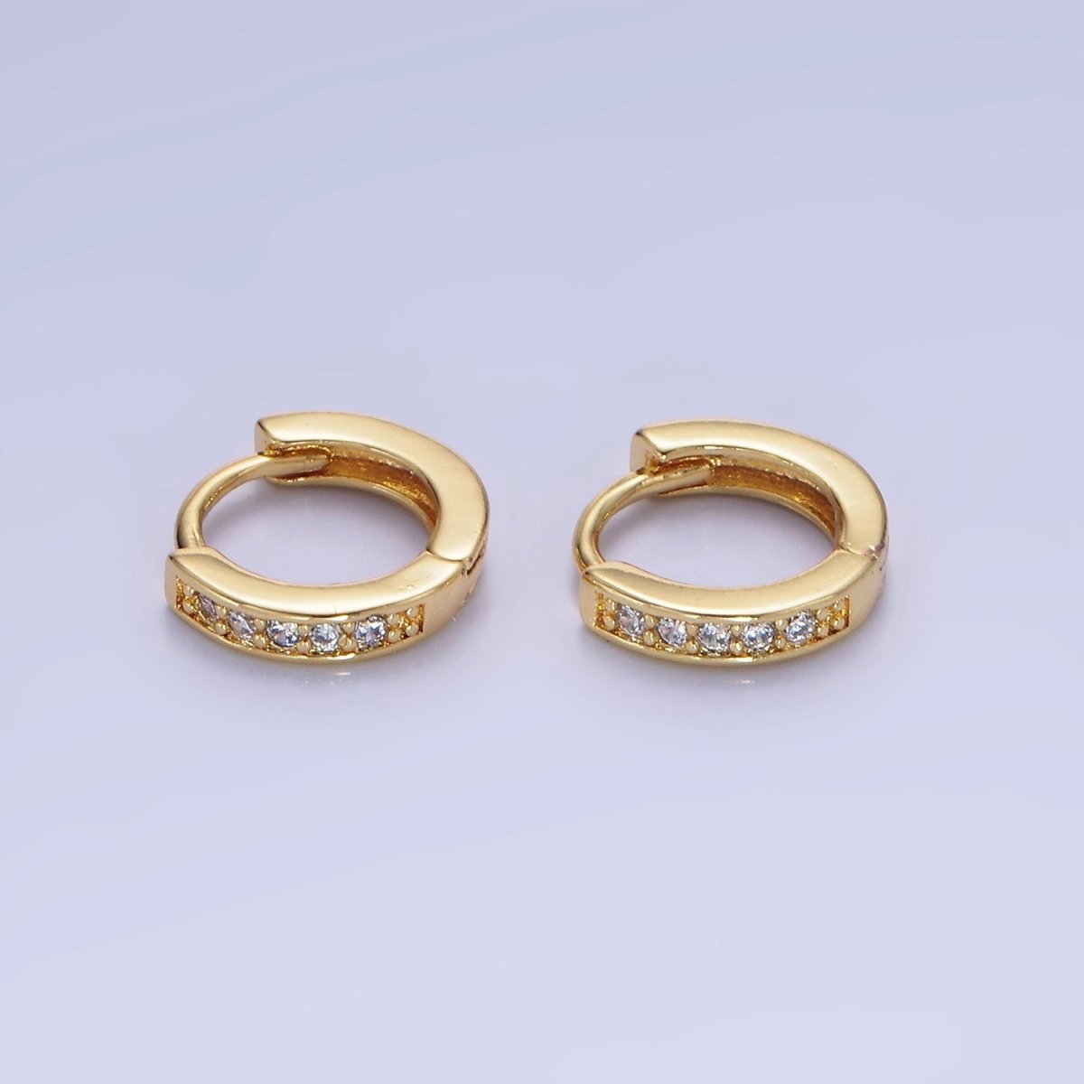 14K Gold Filled 10mm CZ Lined Cartilage Huggie Earrings in Gold &amp; Silver | AB1346 AB1347