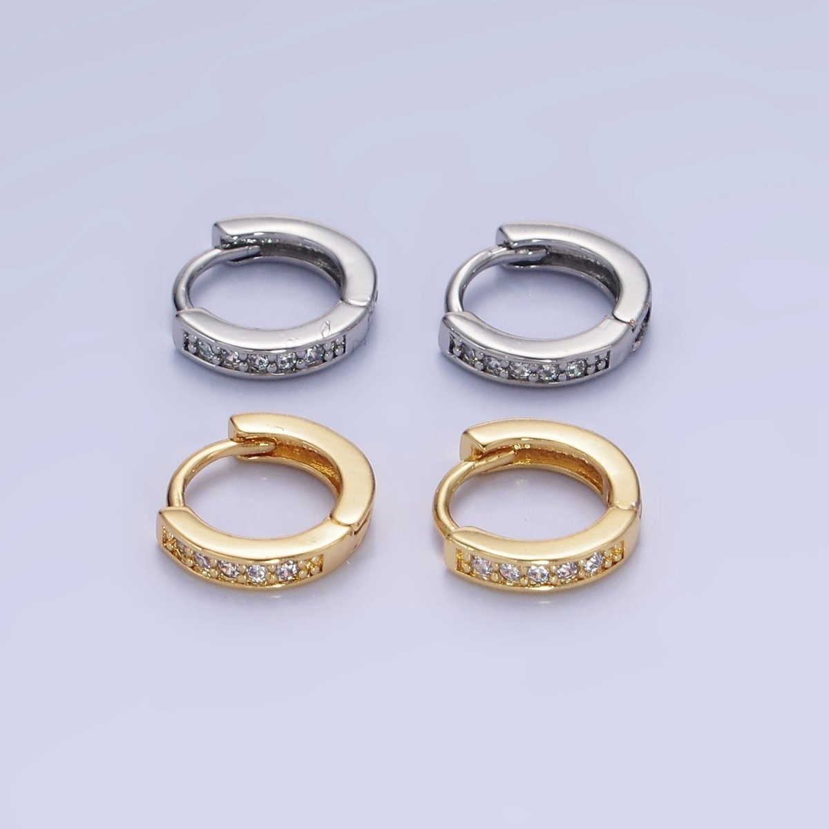 14K Gold Filled 10mm CZ Lined Cartilage Huggie Earrings in Gold &amp; Silver | AB1346 AB1347