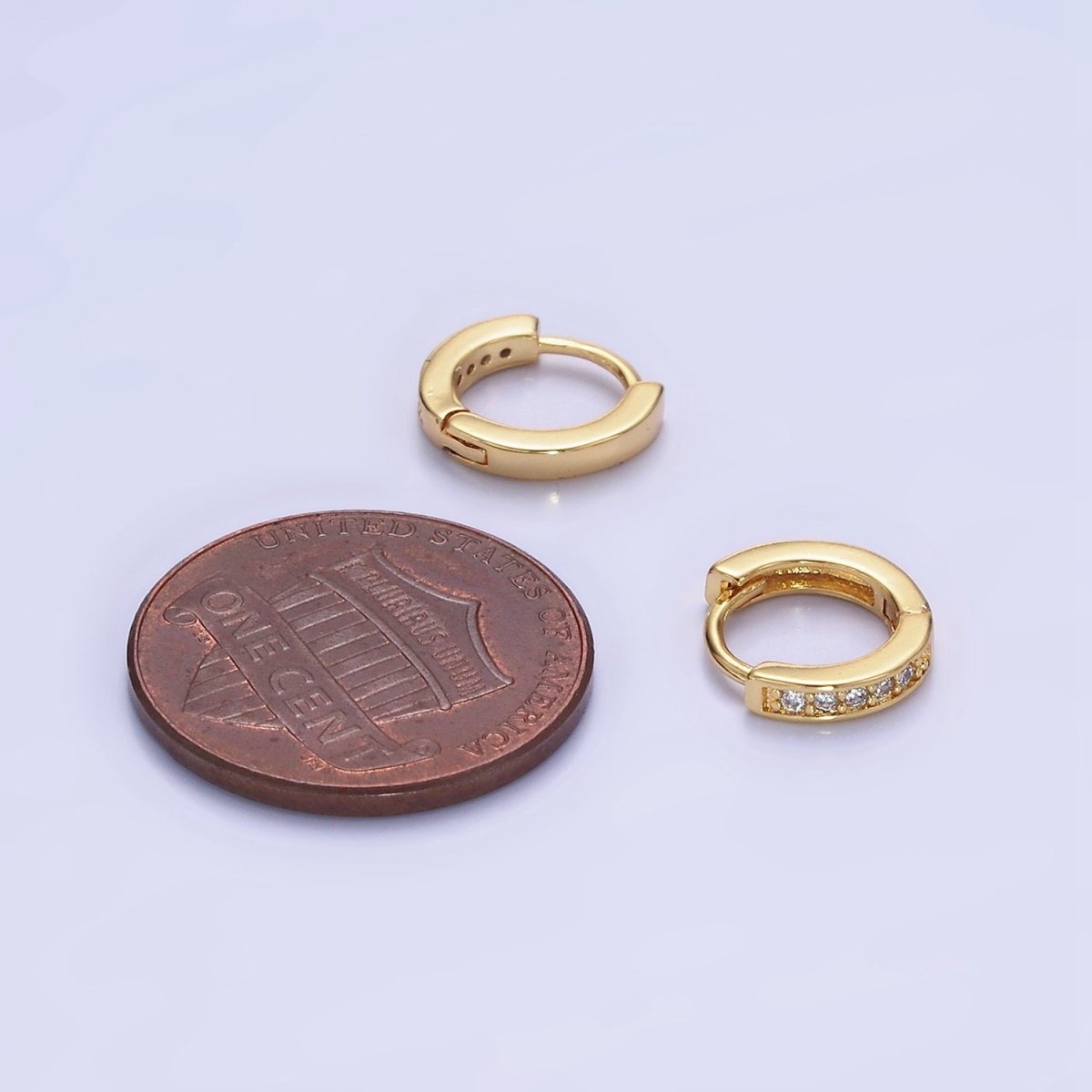 14K Gold Filled 10mm CZ Lined Cartilage Huggie Earrings in Gold &amp; Silver | AB1346 AB1347